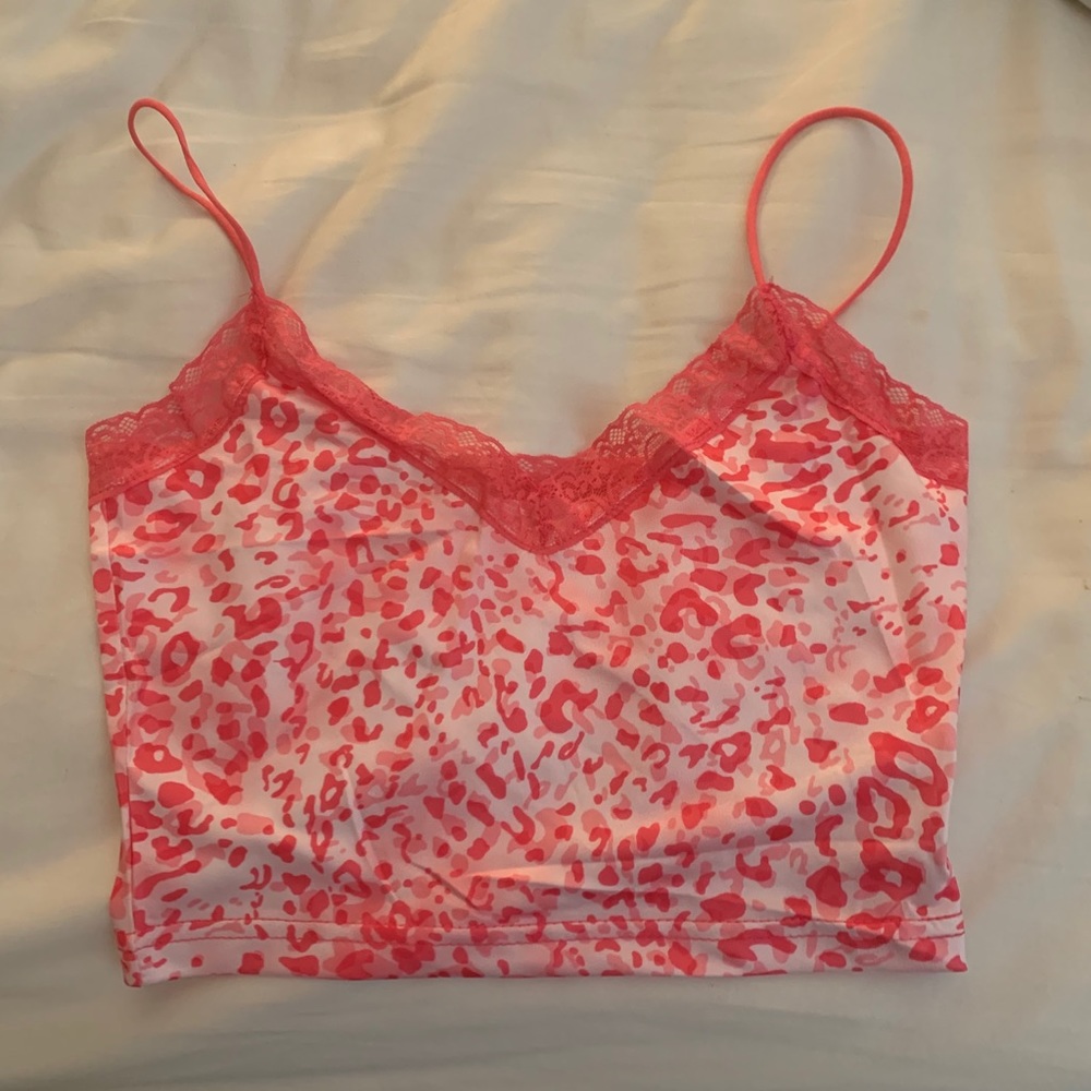 pink cheetah lace tank
